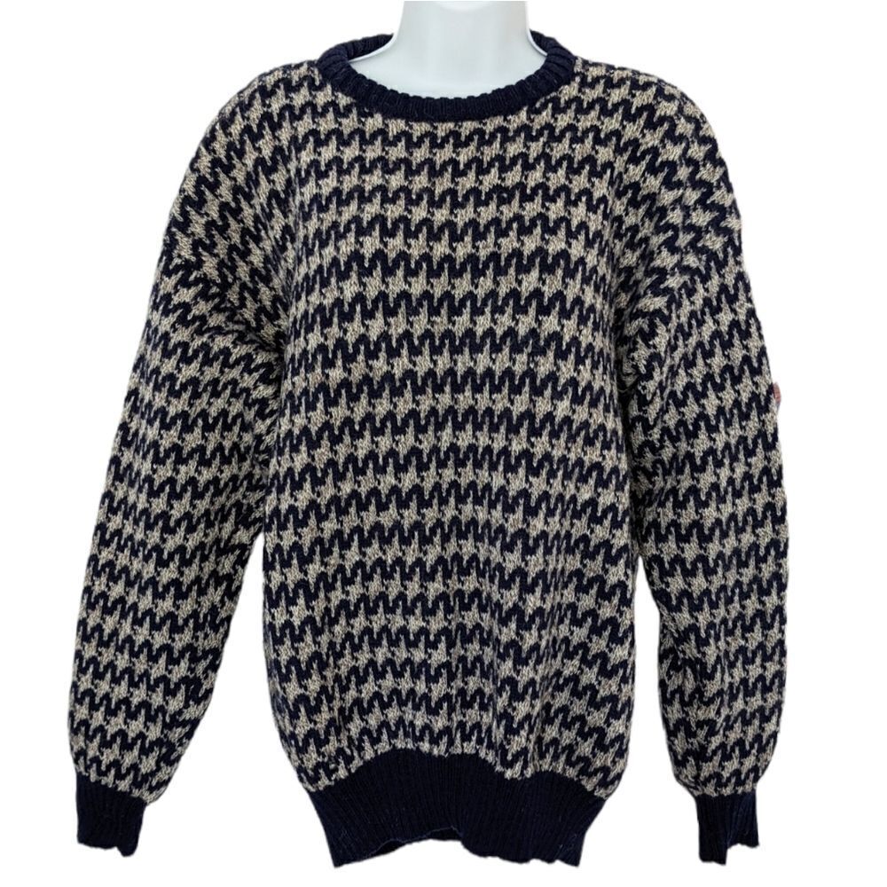 Vintage WM. H. Leishman wool hound tooth sweater graphic knit crew neck Large B3